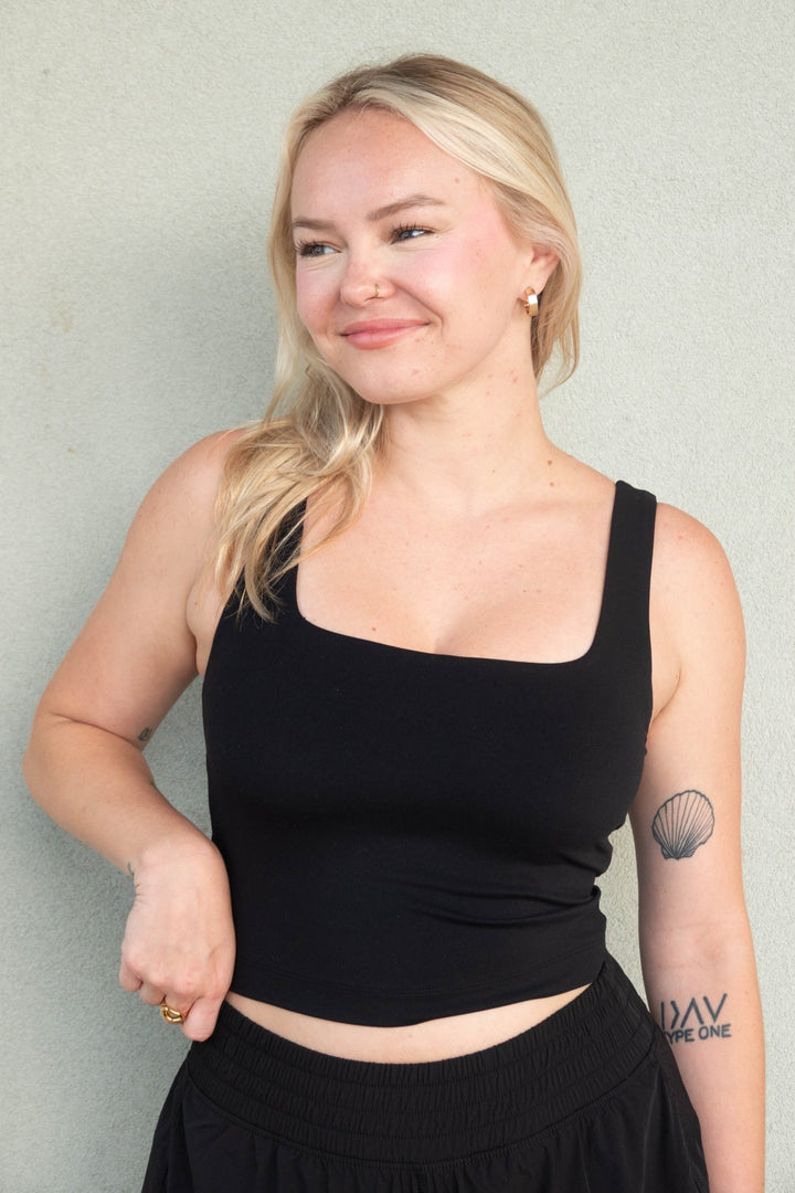Butter Soft Cropped Tank - Black - Jaffi&