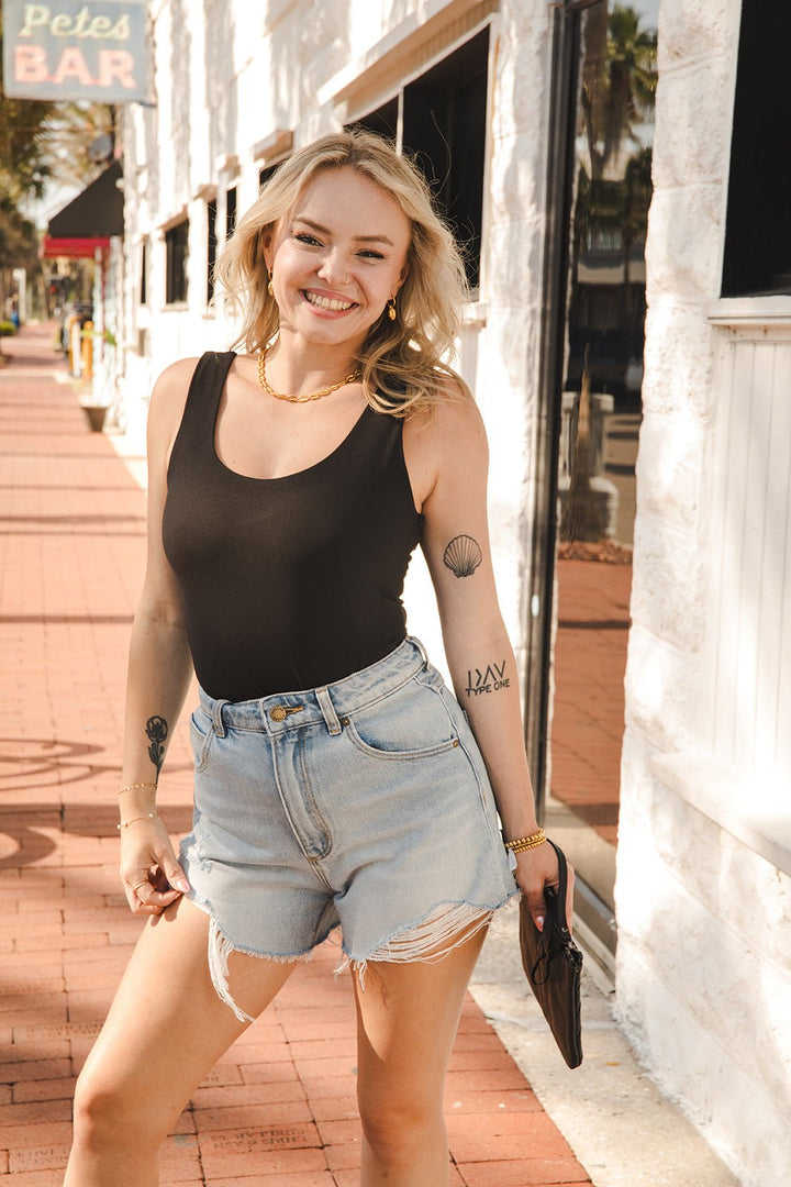 Butter Soft Round Neck Tank - Black - Jaffi&