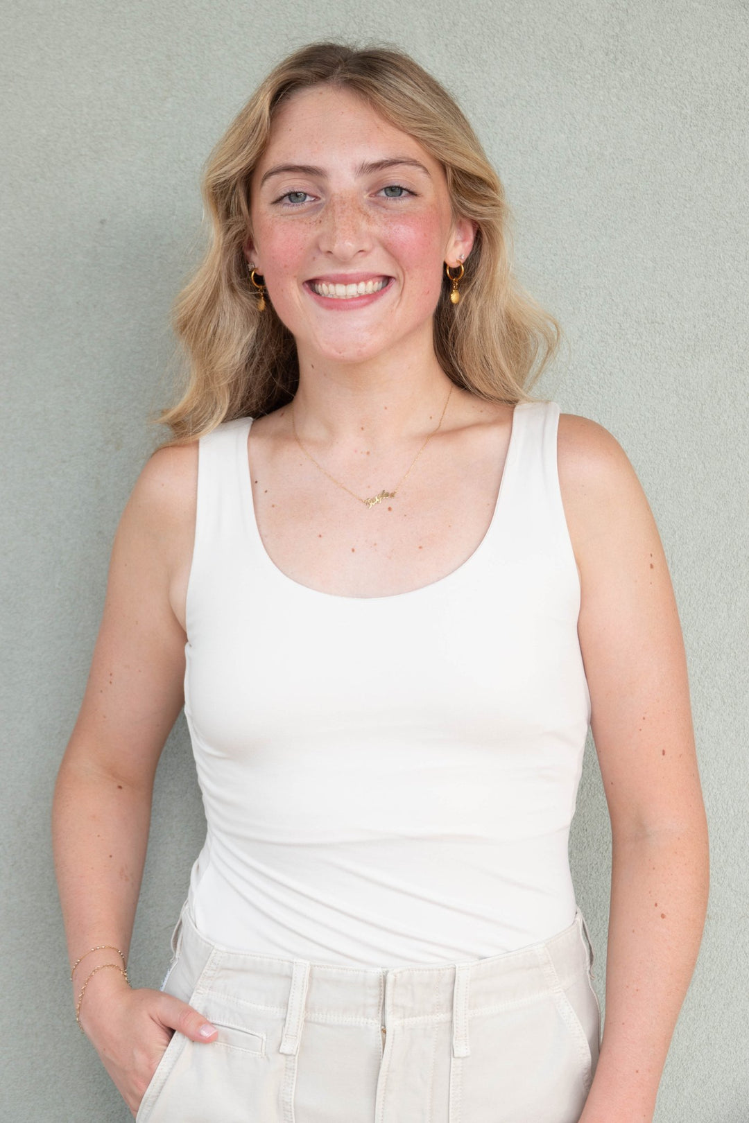 Butter Soft Round Neck Tank - White Pearl - Jaffi's