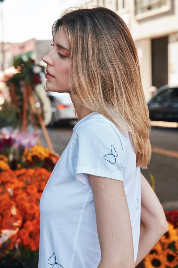 Embroidered Butterfly Tee - White