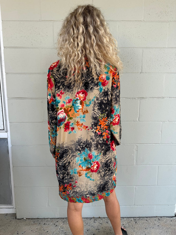 Button Down Shirt Dress - Bright Floral - Jaffi's