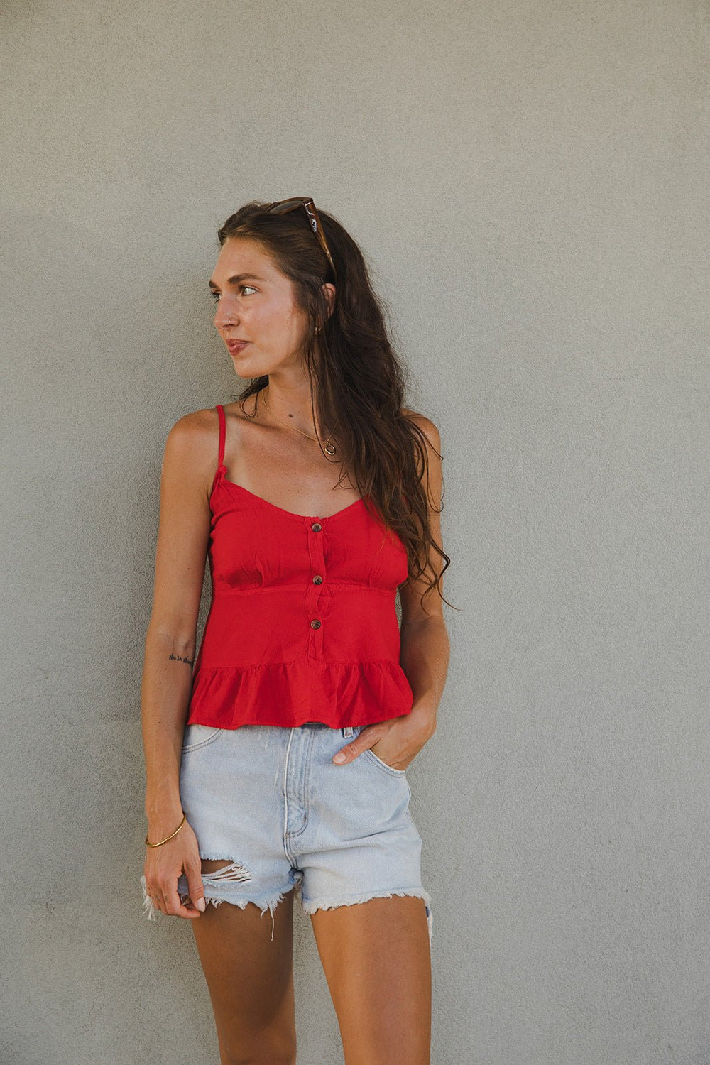 Button Front Tank - Red - Jaffi's