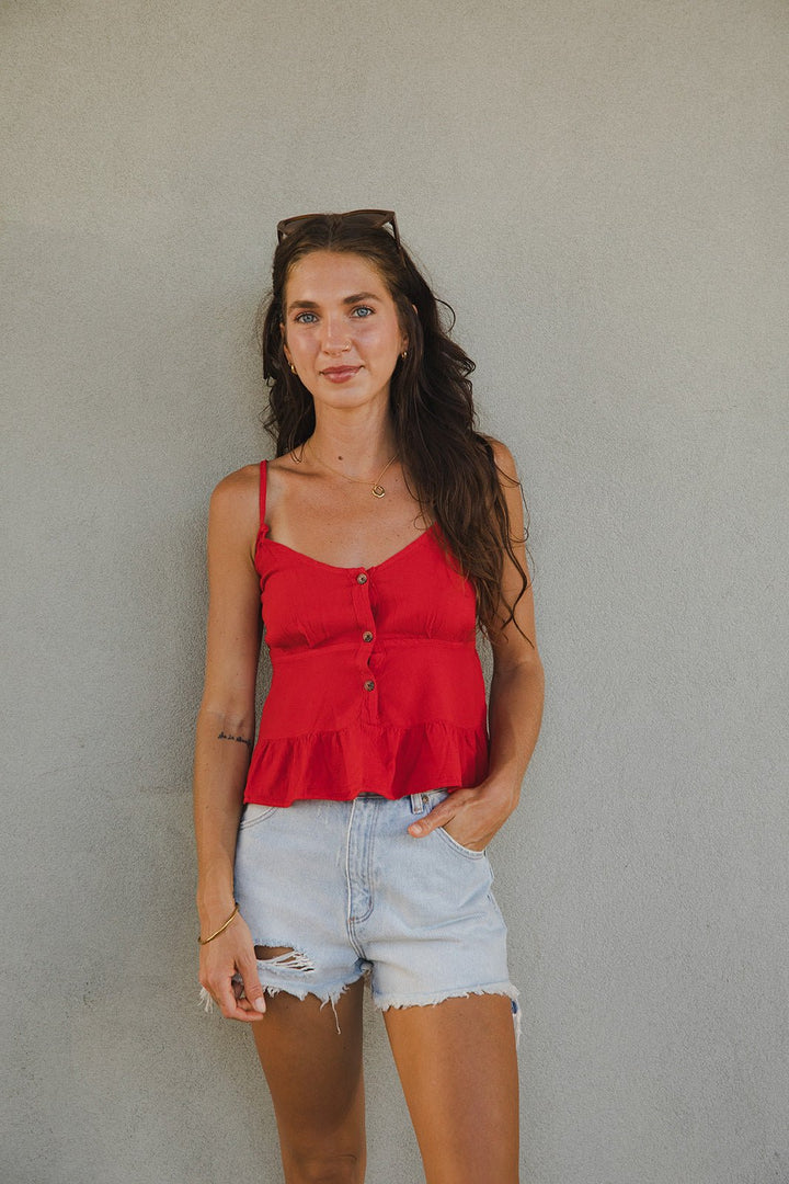 Button Front Tank - Red - Jaffi's