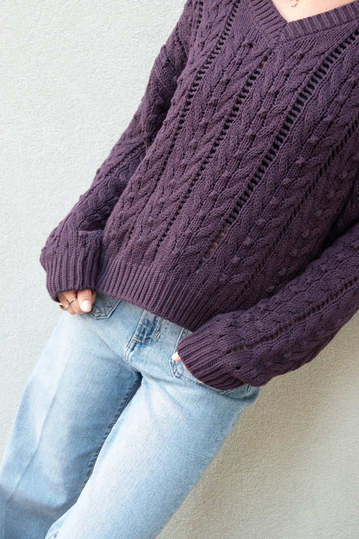 Cal V Neck Pullover - Plum - Jaffi&