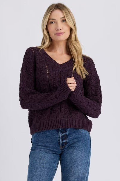 Cal V Neck Pullover - Plum - Jaffi&
