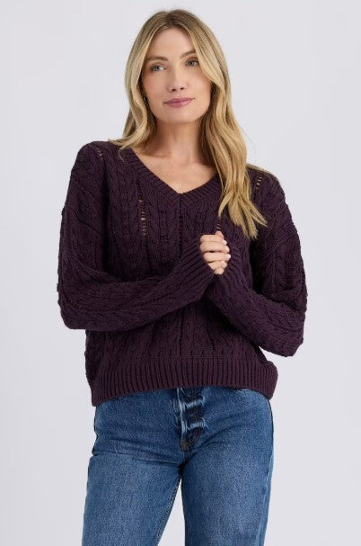 Cal V Neck Pullover - Plum
