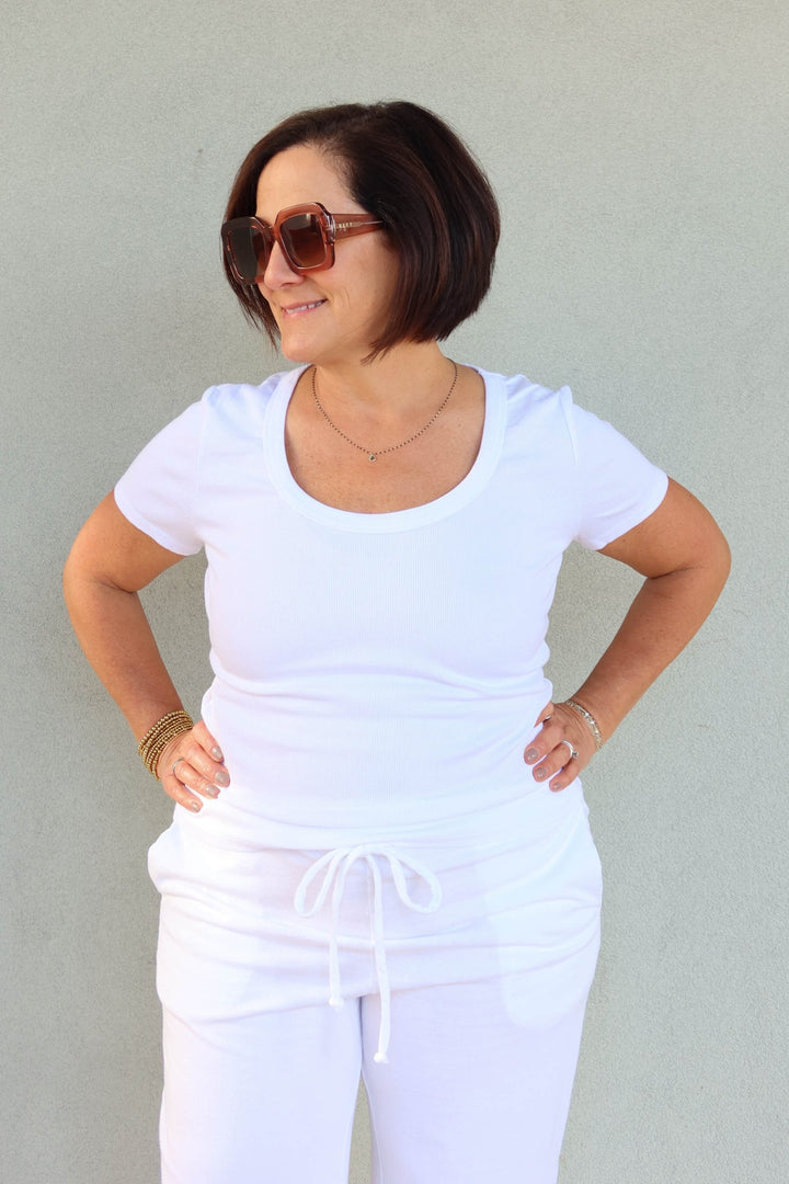 Calla Scoop Neck Tee - White - Jaffi's