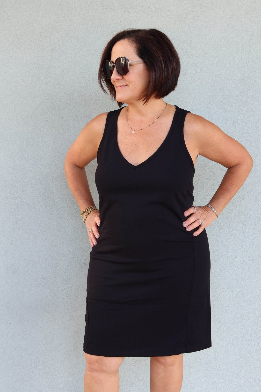 Camilla Scoop Neck Mini Tank Dress - Black - Jaffi's