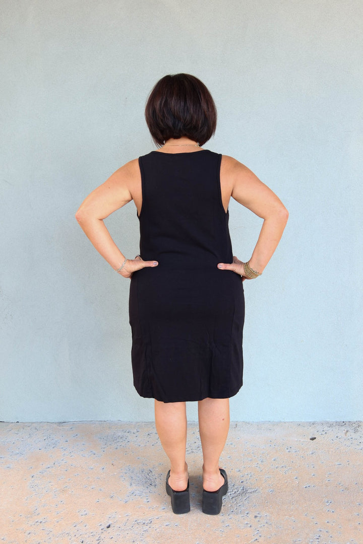 Camilla Scoop Neck Mini Tank Dress - Black - Jaffi's