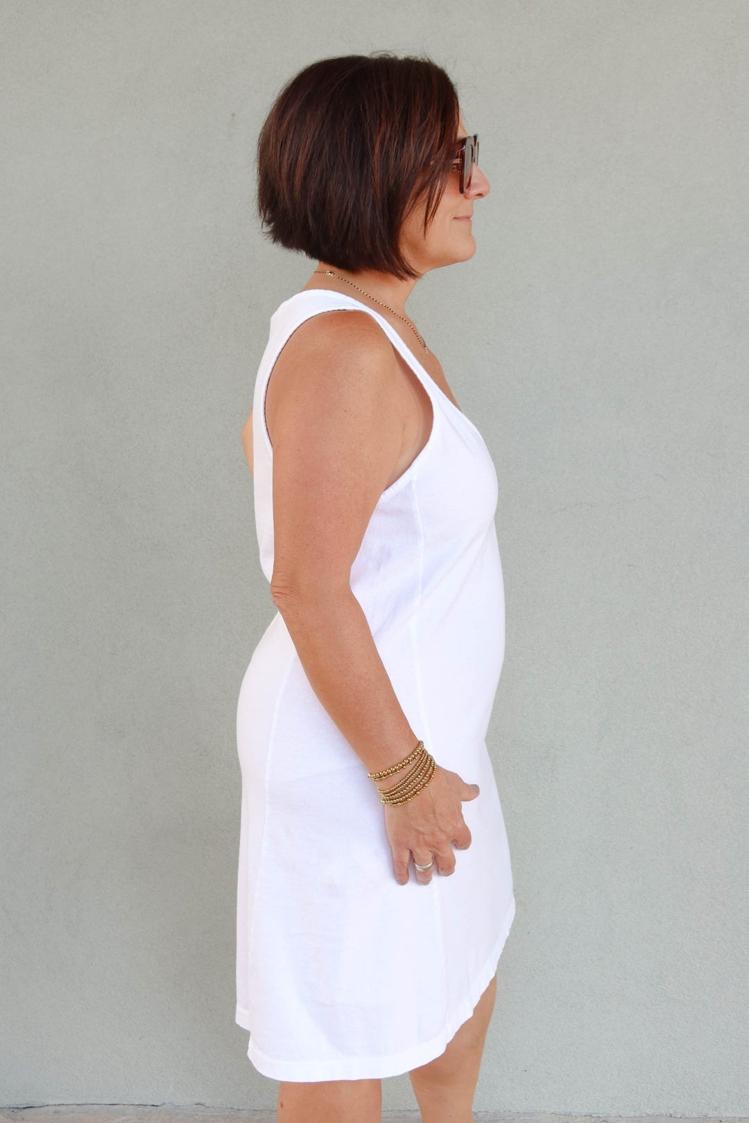 Camilla Scoop Neck Mini Tank Dress - White - Jaffi's