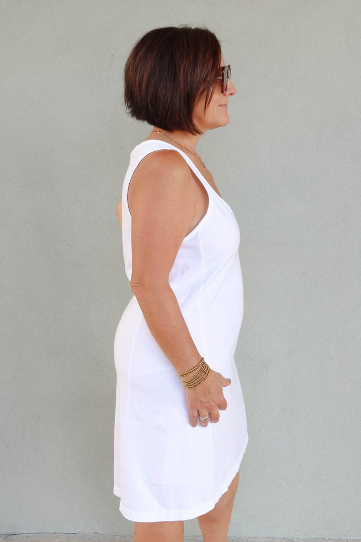 Camilla Scoop Neck Mini Tank Dress - White - Jaffi's