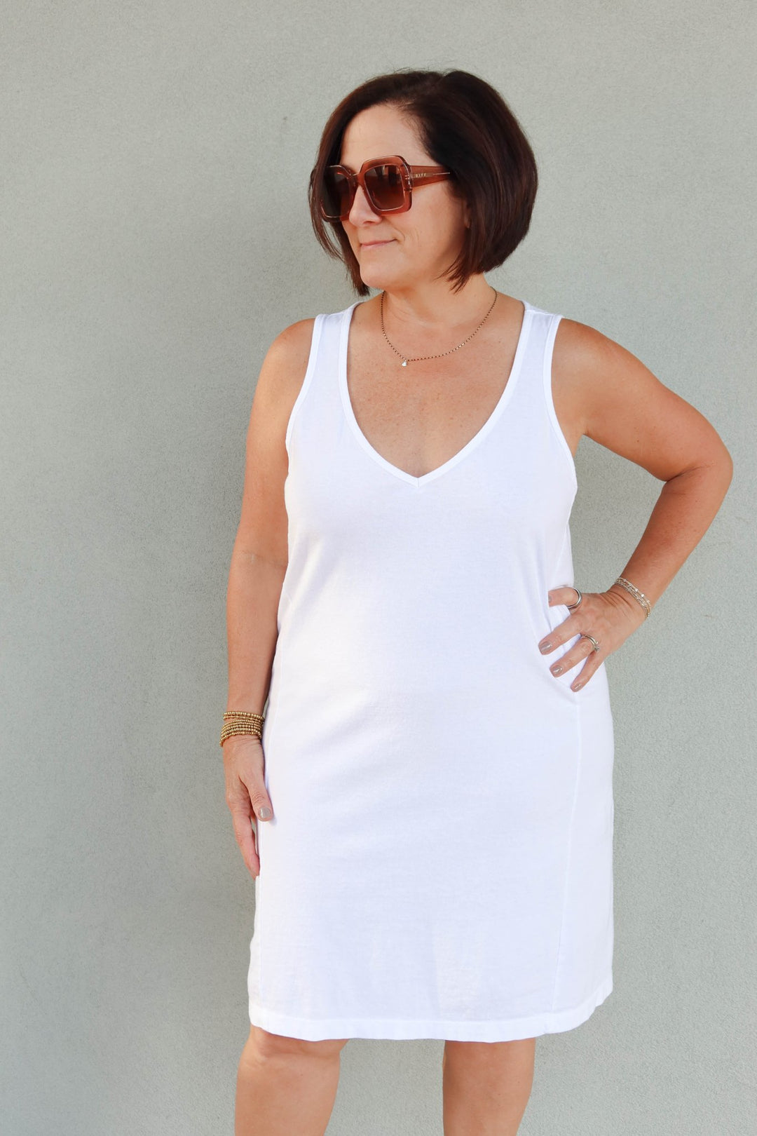 Camilla Scoop Neck Mini Tank Dress - White - Jaffi's