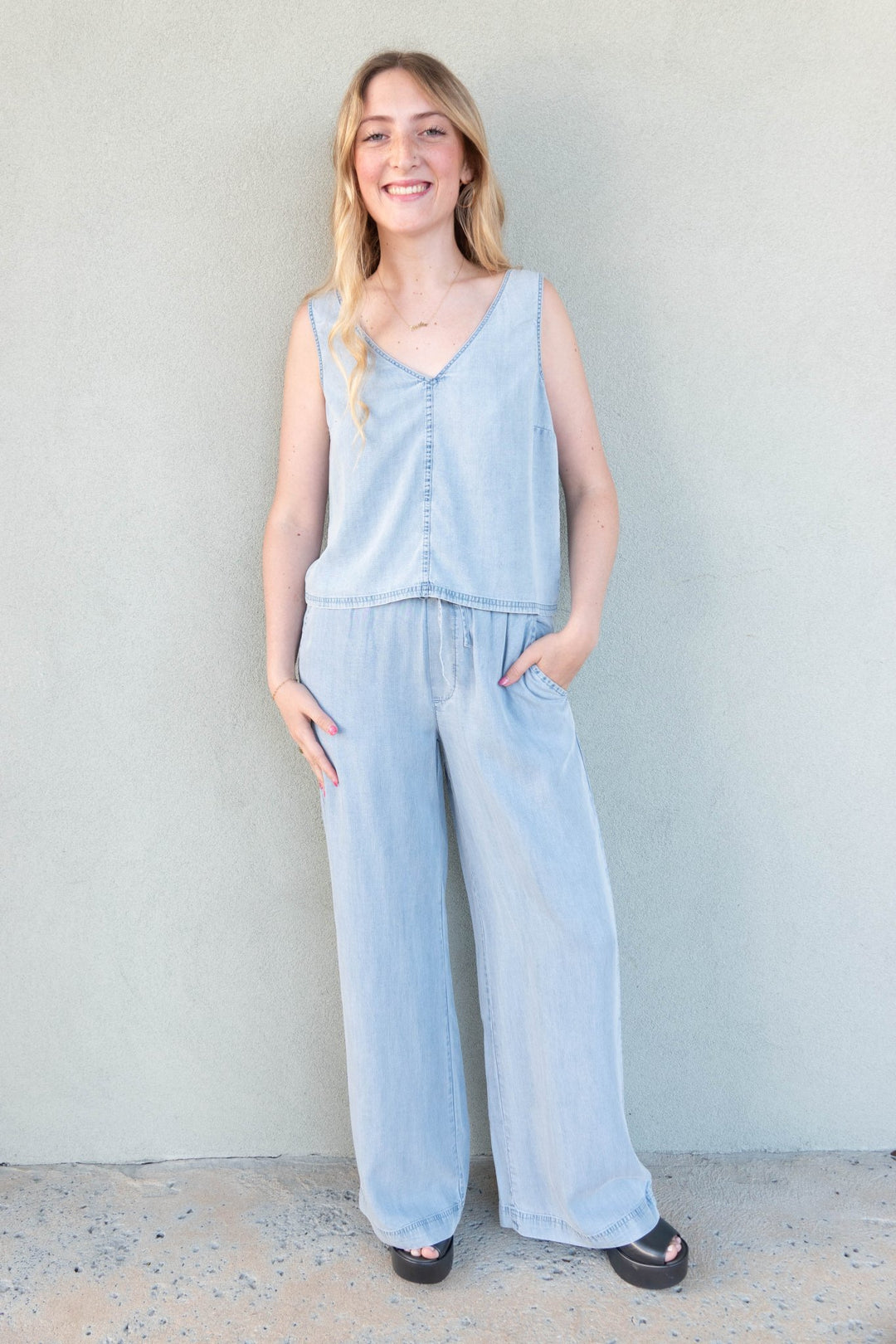 Camille Drawstring Pant - Light Blue - Jaffi's