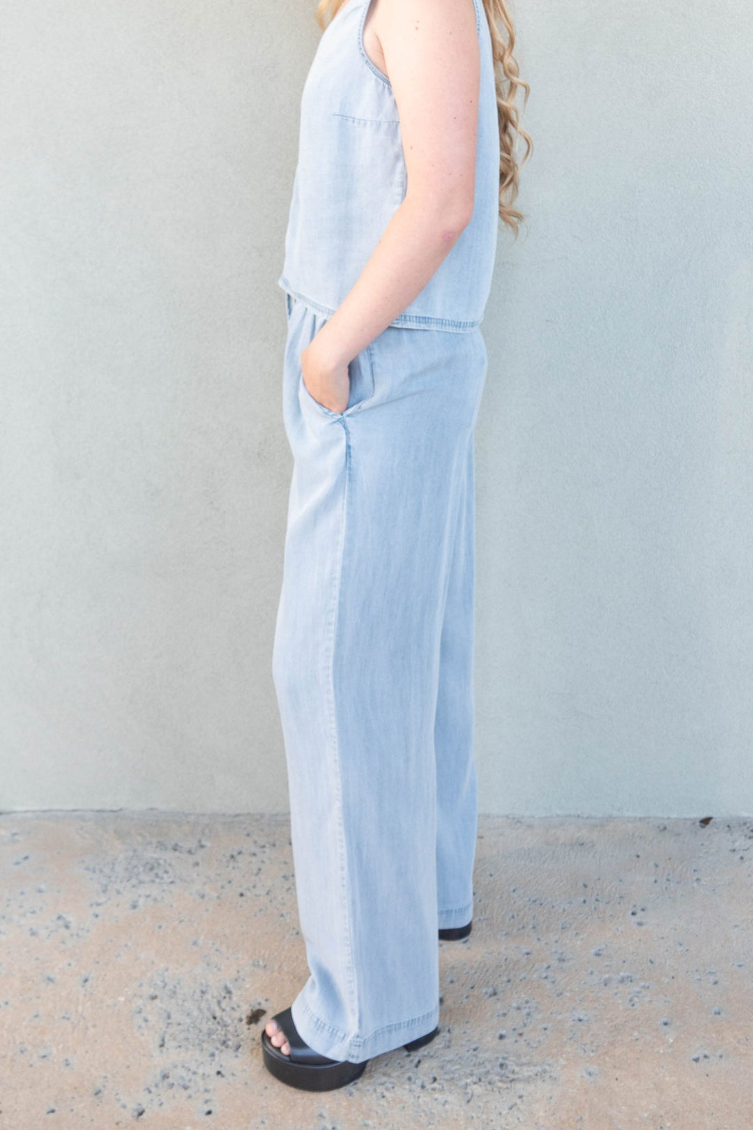 Camille Drawstring Pant - Light Blue - Jaffi's