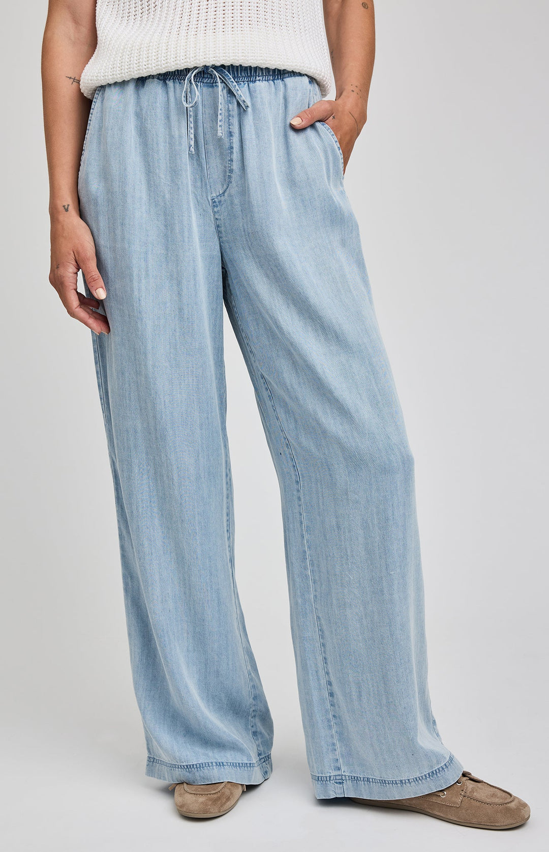 Camille Drawstring Pant - Light Blue - Jaffi's