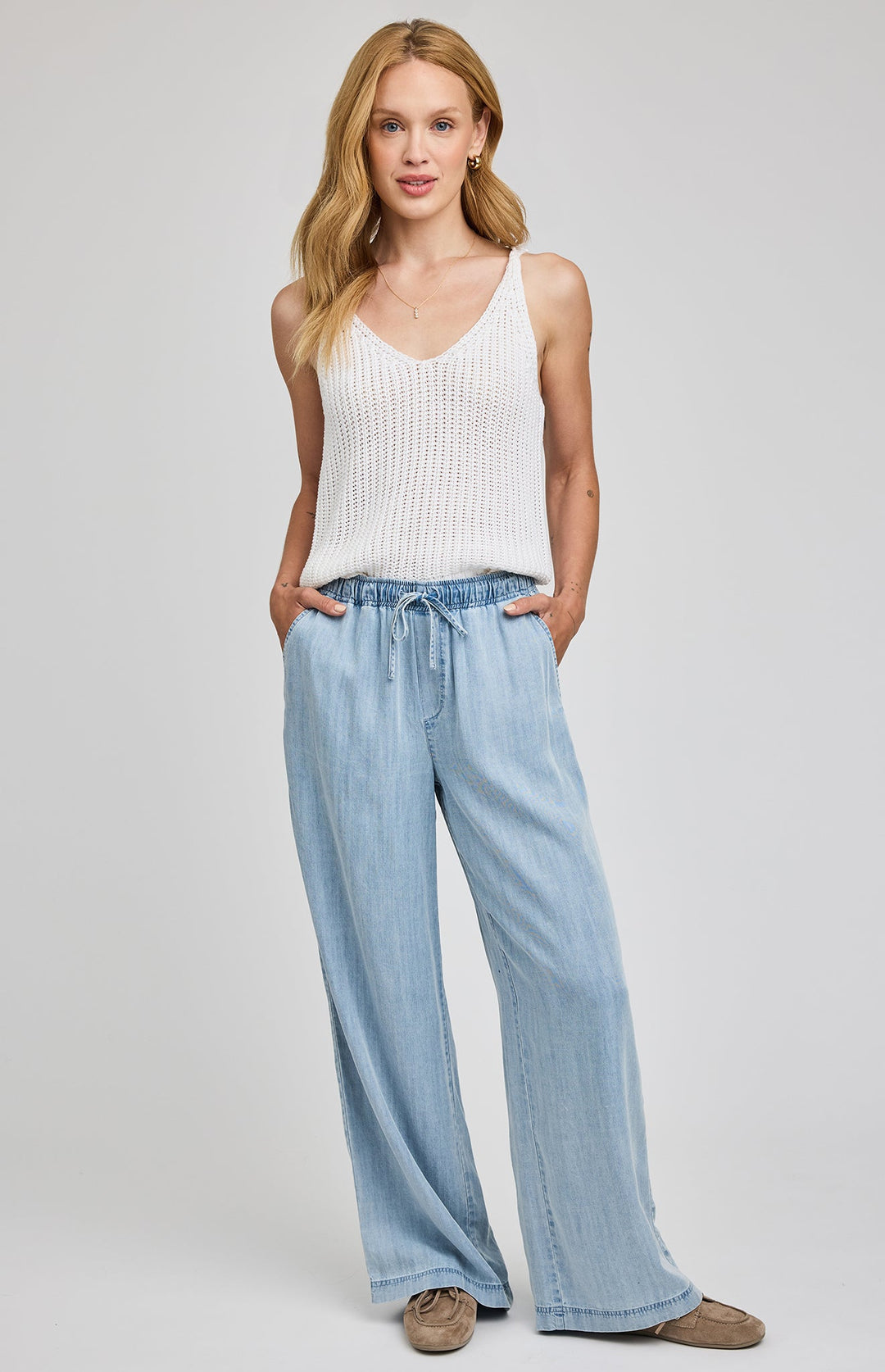 Camille Drawstring Pant - Light Blue - Jaffi's