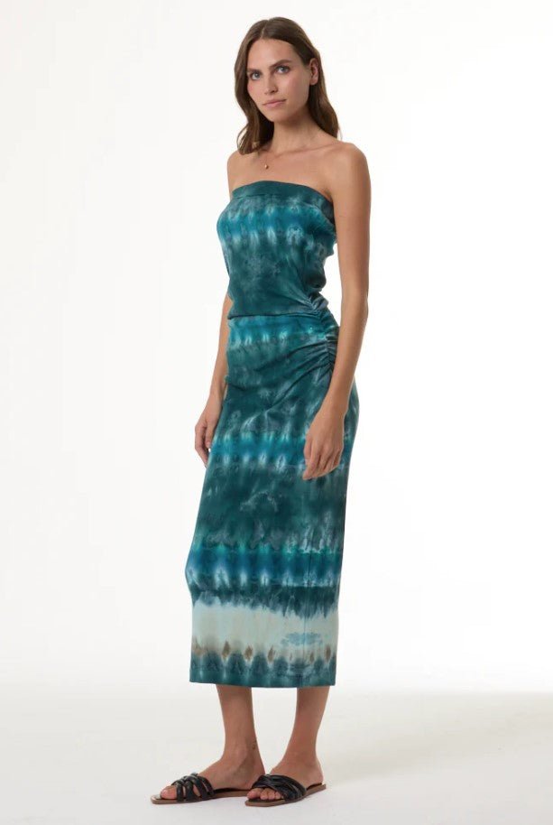 Carla Strapless Midi Dress - Turquoise Terra Wash - Jaffi's