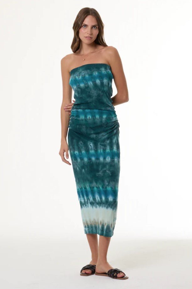 Carla Strapless Midi Dress - Turquoise Terra Wash - Jaffi's