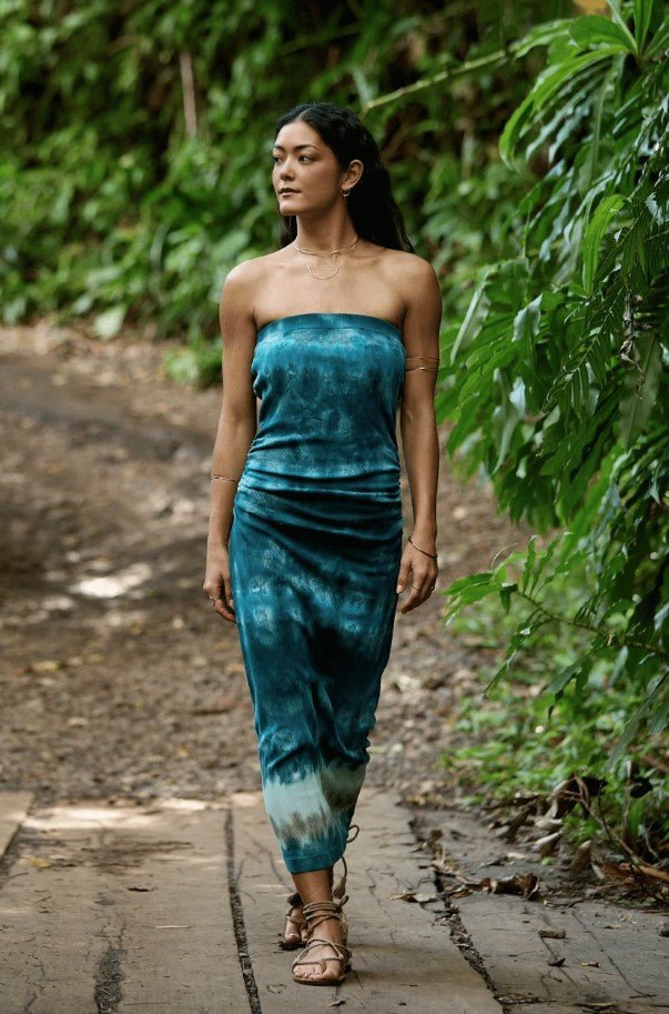 Carla Strapless Midi Dress - Turquoise Terra Wash - Jaffi's