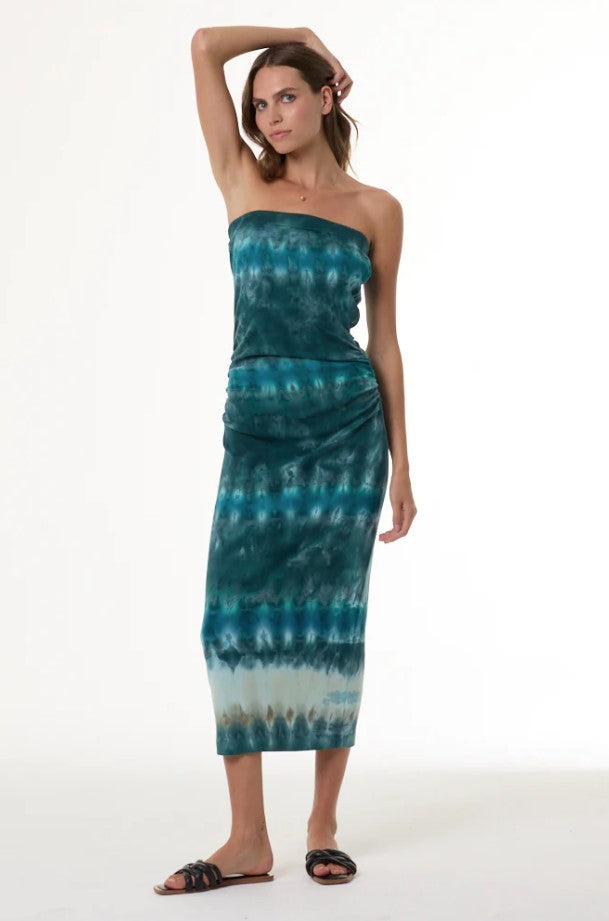 Carla Strapless Midi Dress - Turquoise Terra Wash