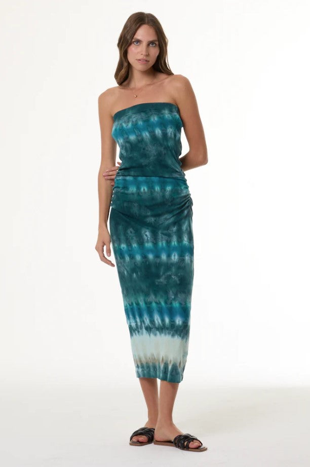 Carla Strapless Midi Dress - Turquoise Terra Wash
