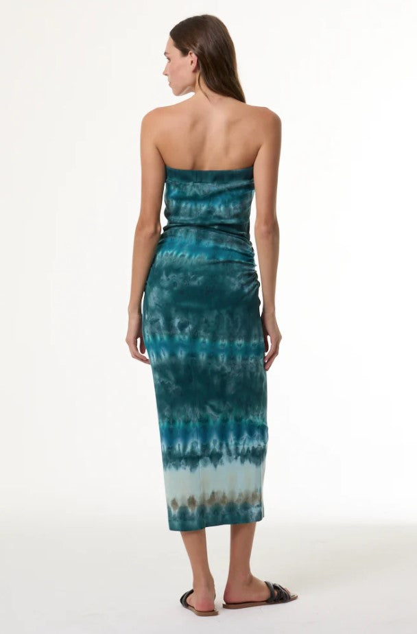 Carla Strapless Midi Dress - Turquoise Terra Wash