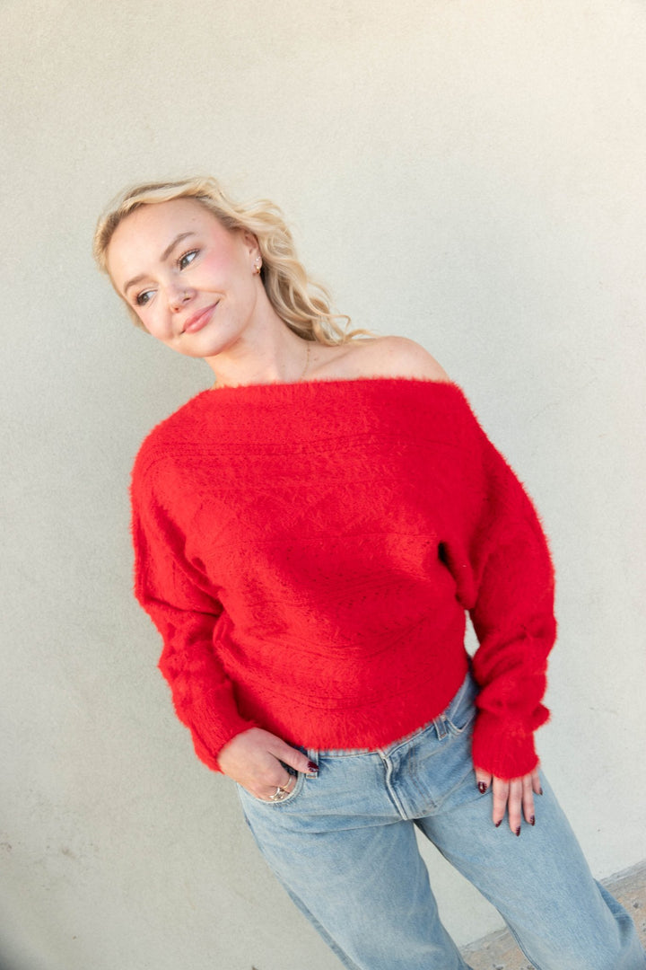 Carol Cable Knit Sweater - Red - Jaffi&