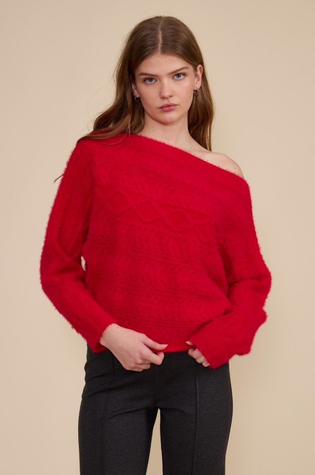 Carol Cable Knit Sweater - Red - Jaffi&