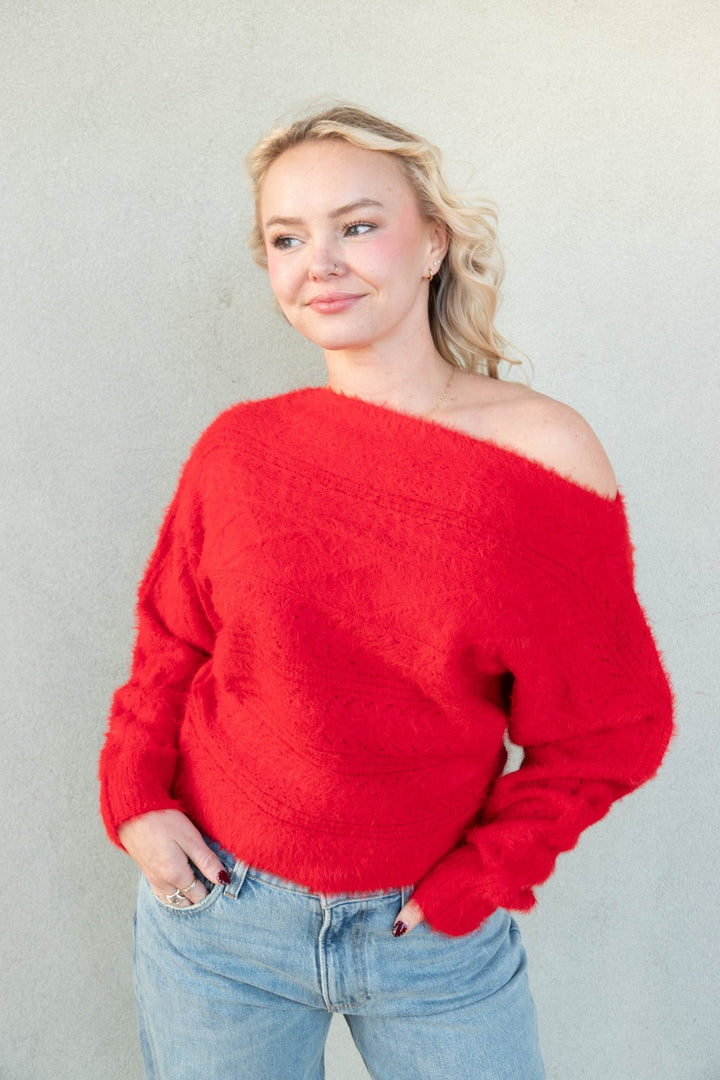 Carol Cable Knit Sweater - Red - Jaffi&