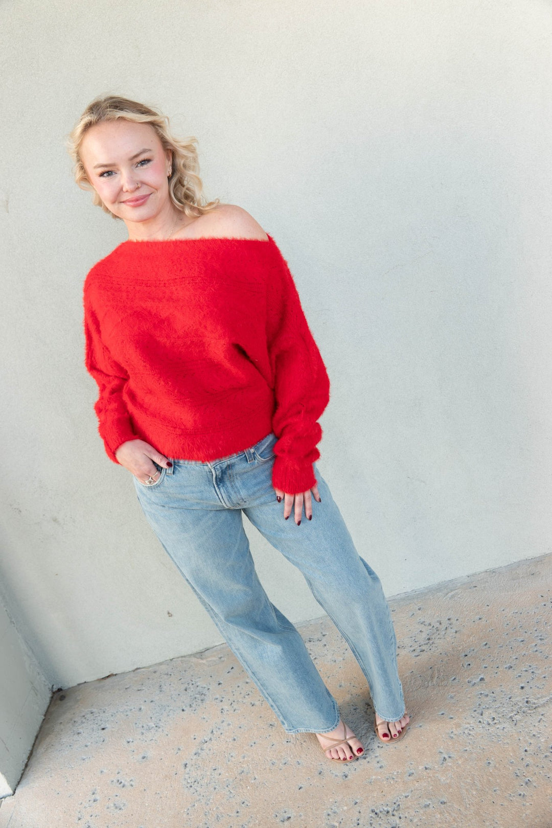 Carol Cable Knit Sweater - Red - Jaffi&
