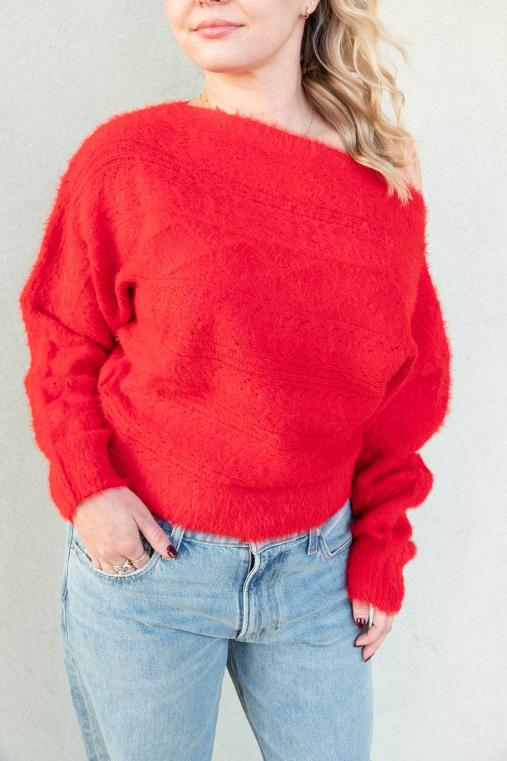 Carol Cable Knit Sweater - Red - Jaffi&