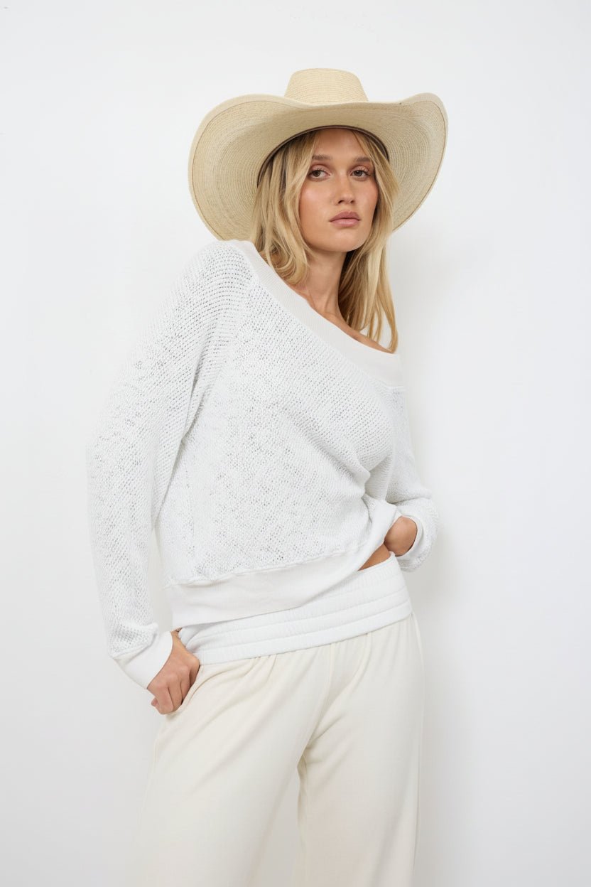 Carol Off Shoulder Pullover - White - Jaffi's