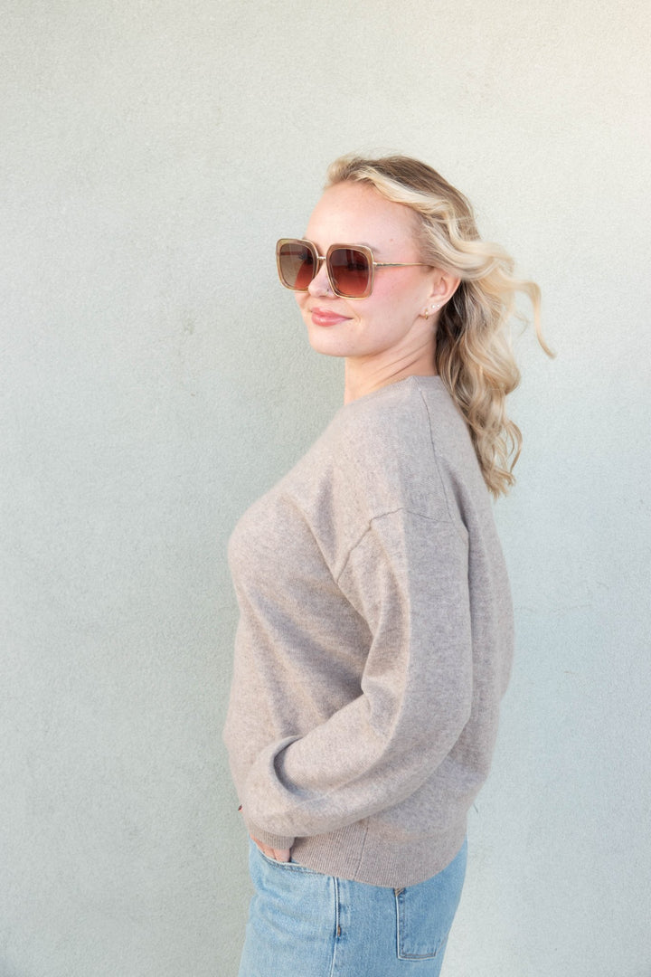 Celeste Cashmere Sweater - Heather Taupe - Jaffi&
