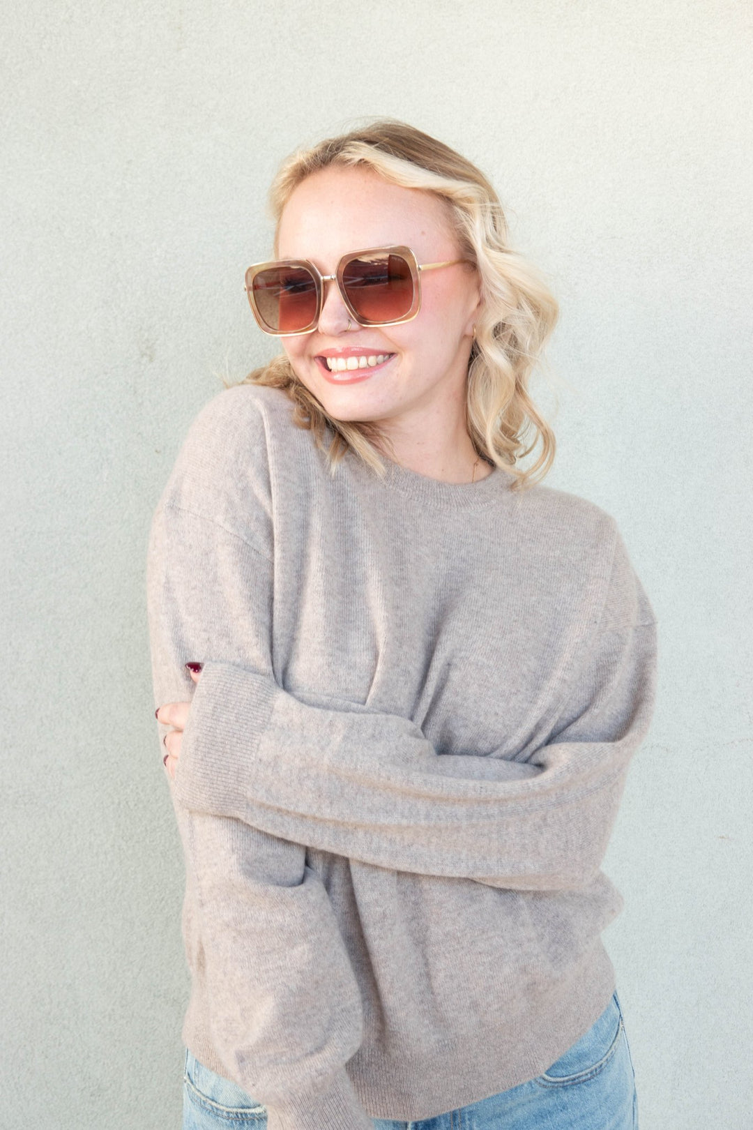 Celeste Cashmere Sweater - Heather Taupe - Jaffi's