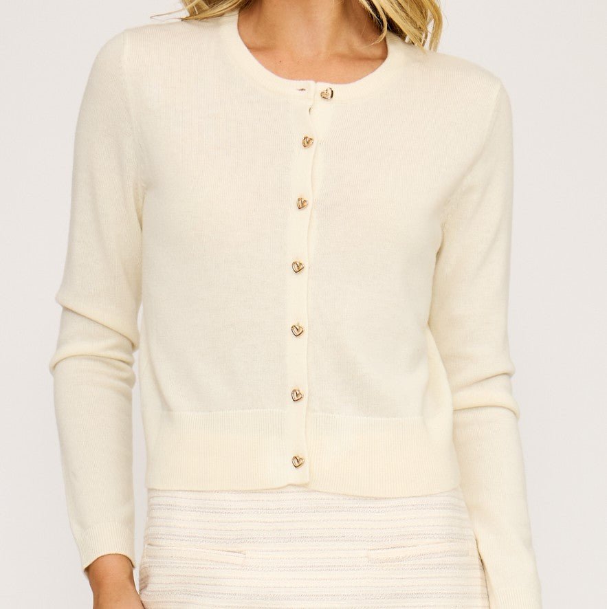 Celeste Heart Button Cardigan - Cream - Jaffi's