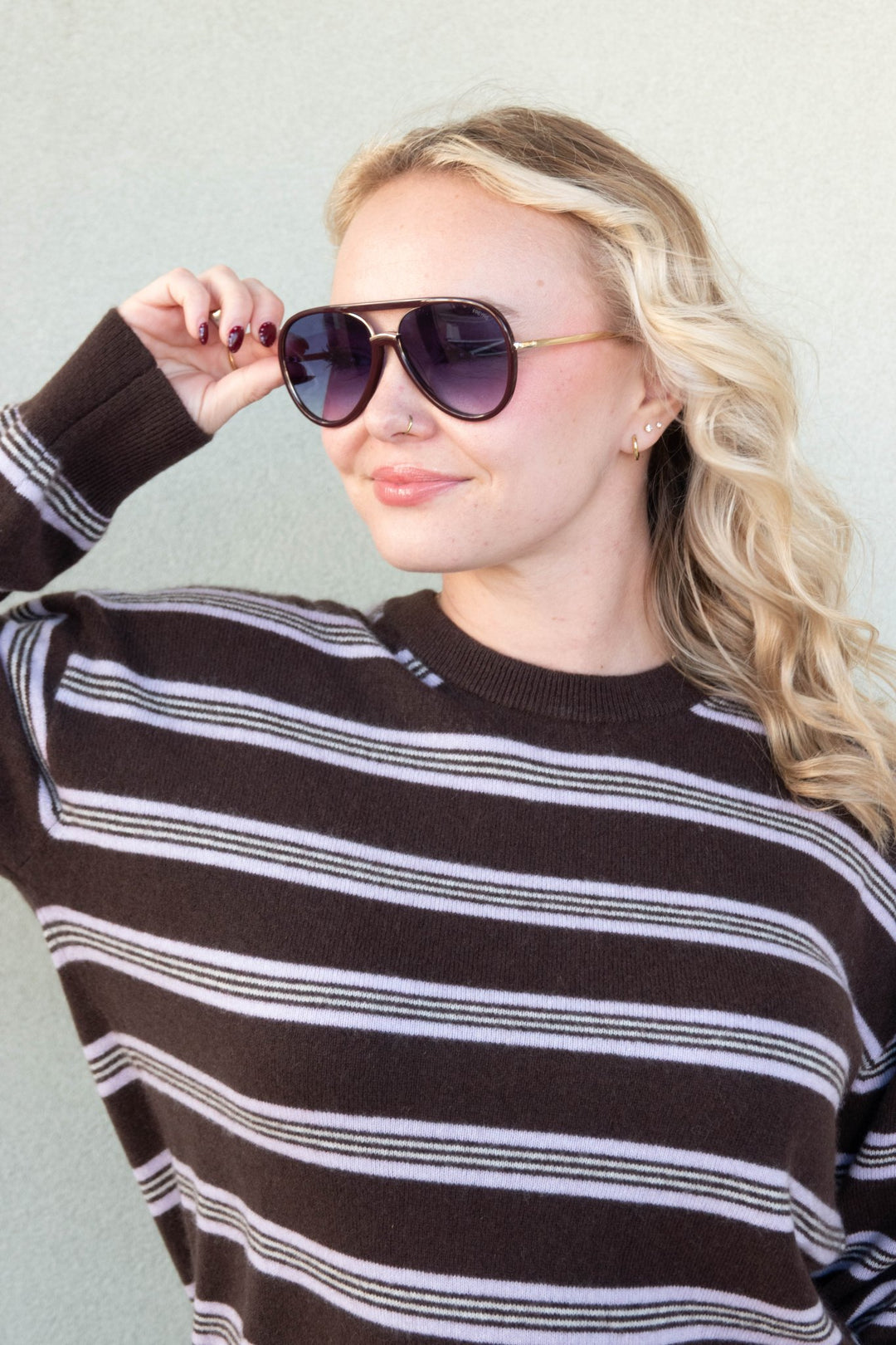Celeste Stripe Cashmere Sweater - Java Combo - Jaffi's