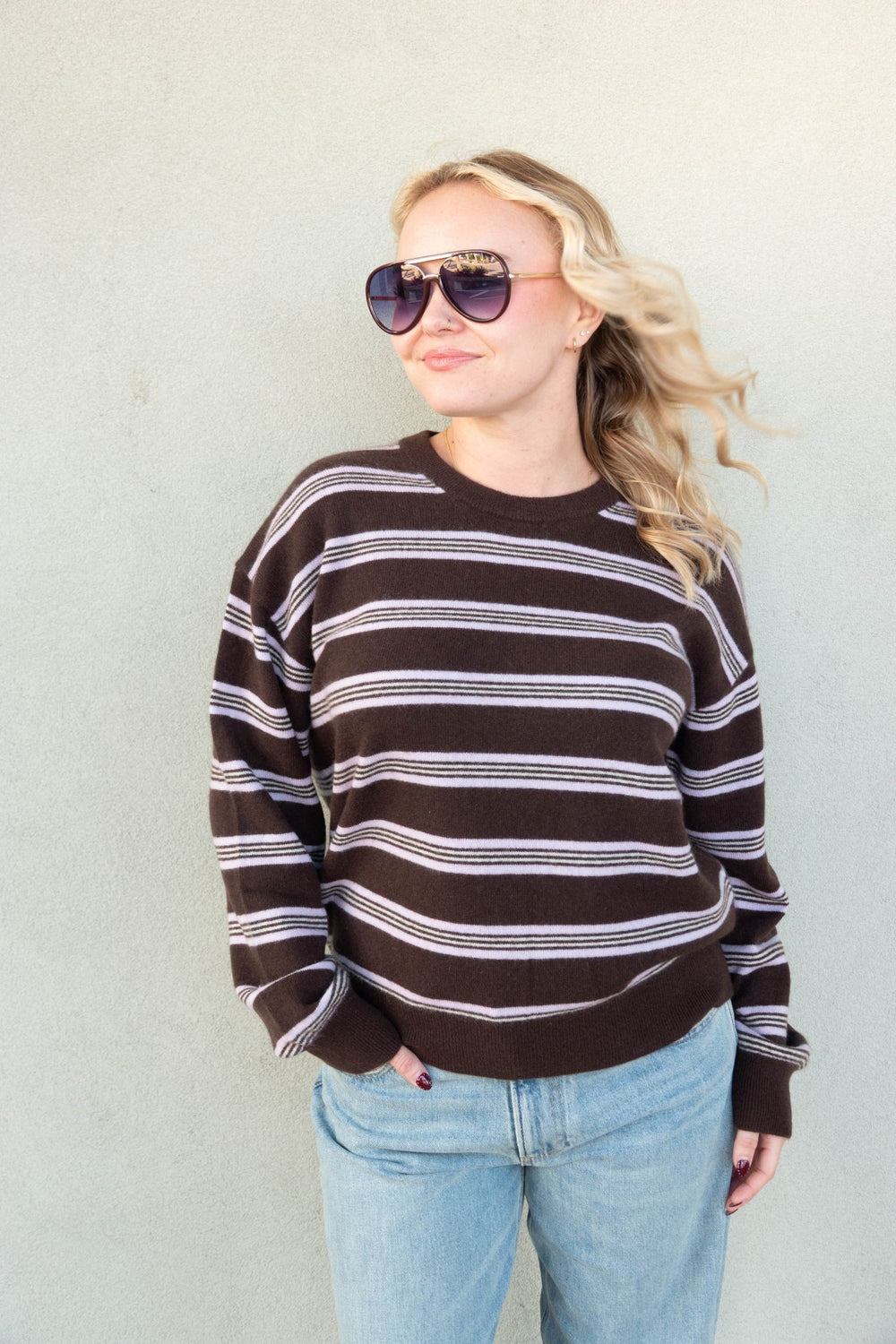 Celeste Stripe Cashmere Sweater - Java Combo - Jaffi's