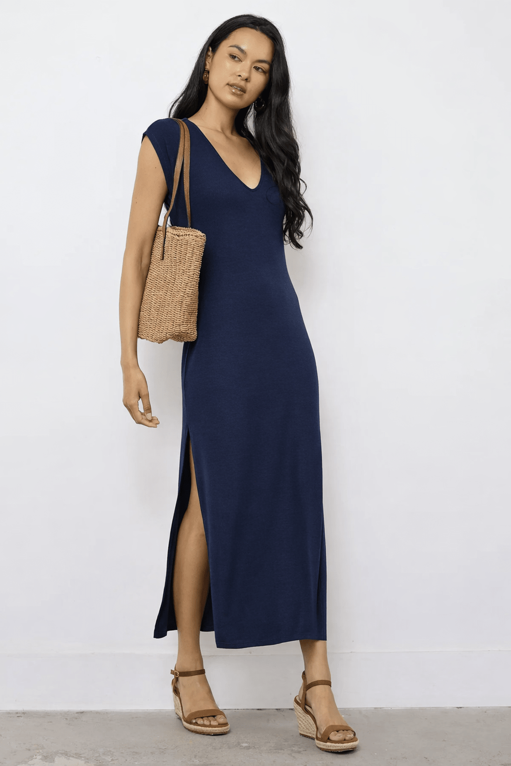 Celine V Neck Long Dress - Dark Night - Jaffi's