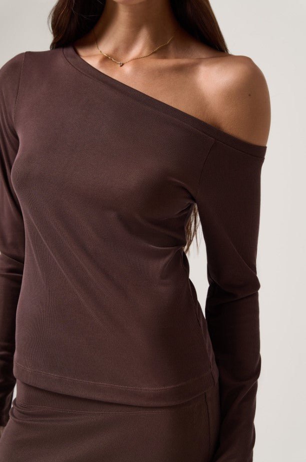 Celine Zen Rib Off The Shoulder Top - Earth - Jaffi&