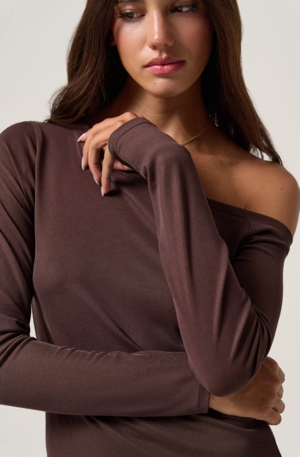 Celine Zen Rib Off The Shoulder Top - Earth