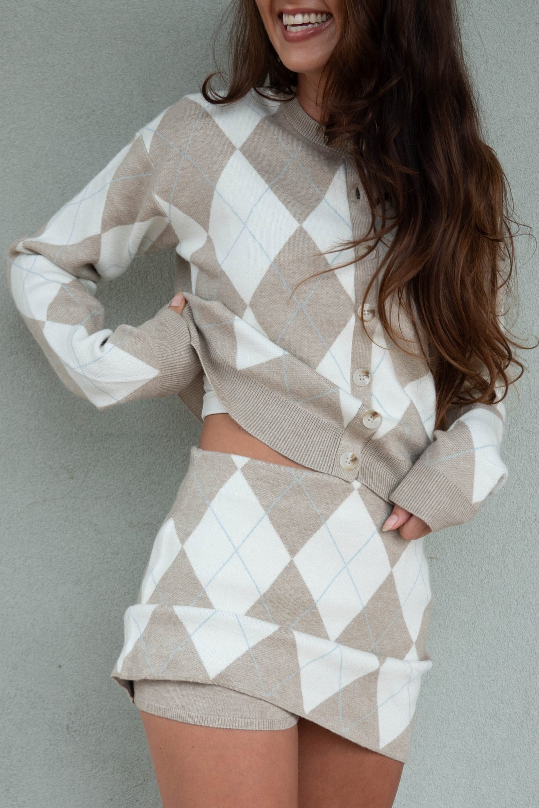 Cher Mini Skort - Neutral Argyle Knit - Jaffi's