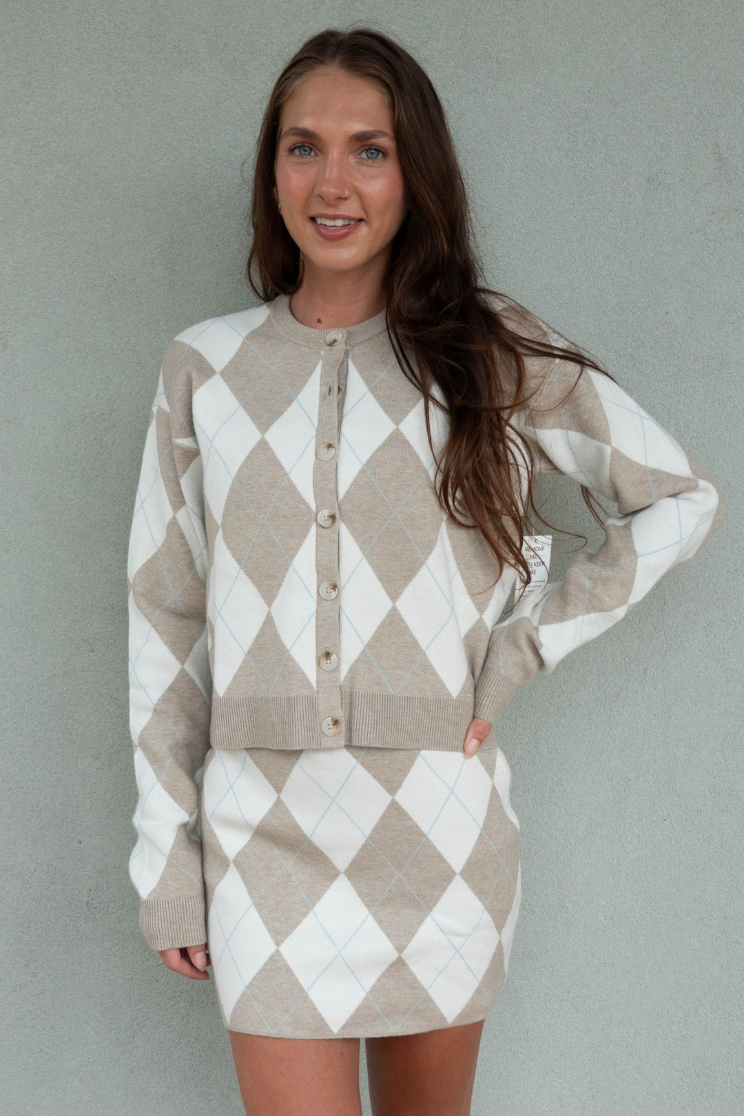 Cher Mini Skort - Neutral Argyle Knit - Jaffi&