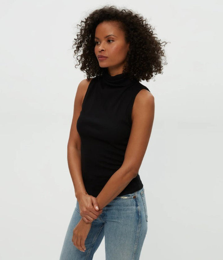 Chiara Drape Neck Tank - Black - Jaffi&