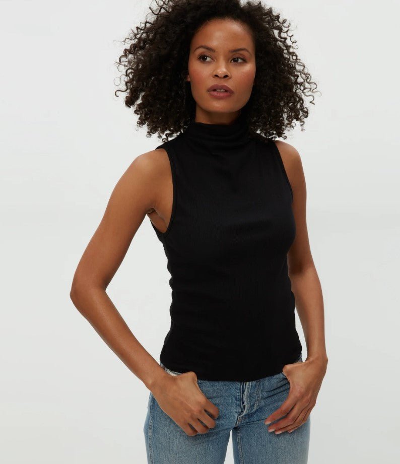 Chiara Drape Neck Tank - Black - Jaffi's