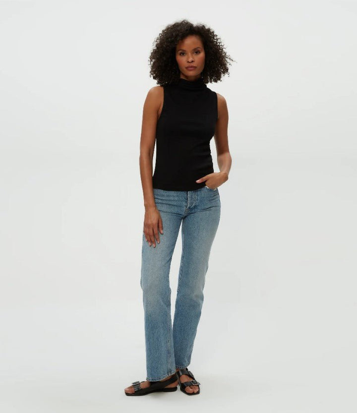 Chiara Drape Neck Tank - Black - Jaffi&