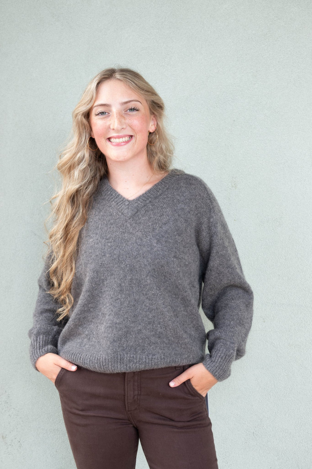 Chris Oversized V Neck Sweater - Bark - Jaffi's