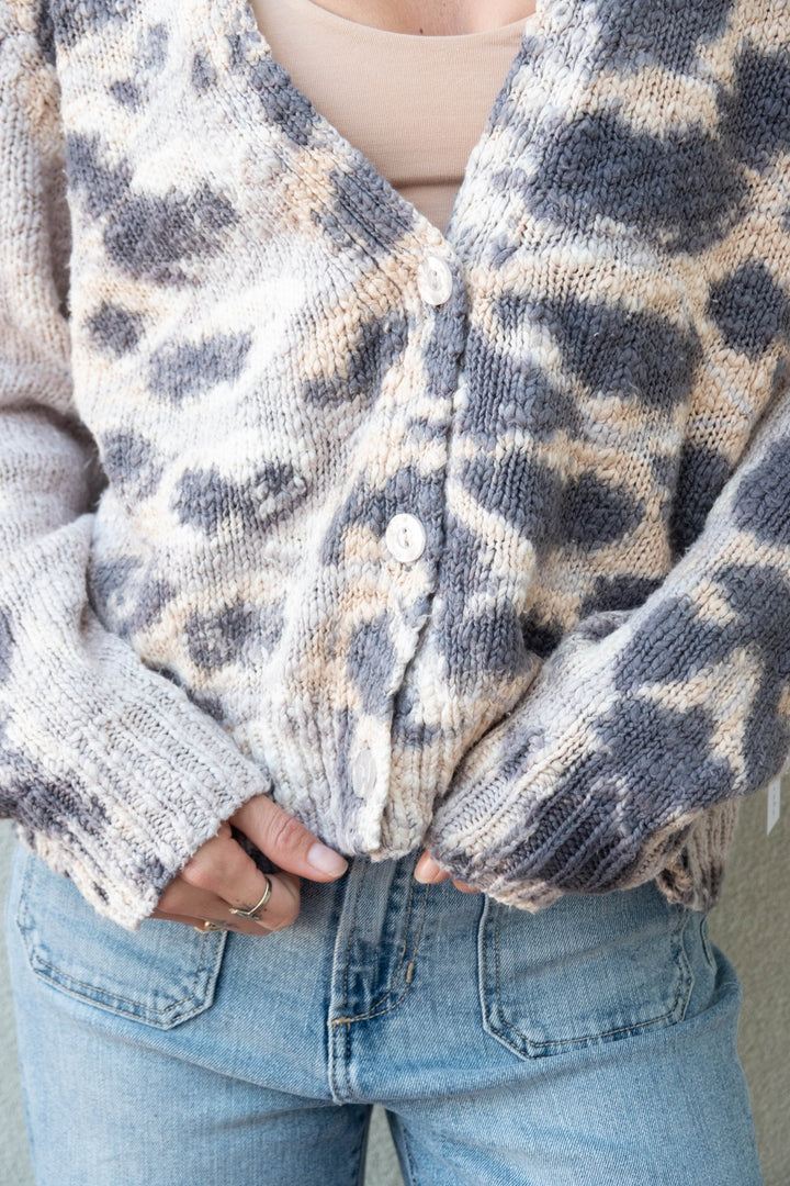 Clark Crop Cardi Sweater - Steel Grey Boa Wash - Jaffi&
