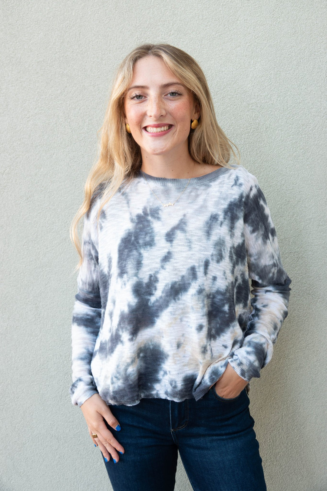 Clearwater Tie Dye Knit Top - Steel - Jaffi's