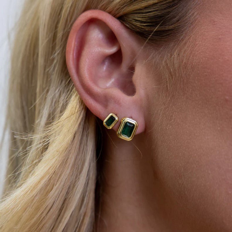 Clementine Emerald Bezel Stud Earring - Jaffi's