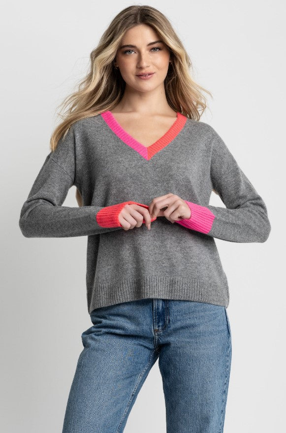 Color Wheel Cashmere Sweater - Fog/Caramel